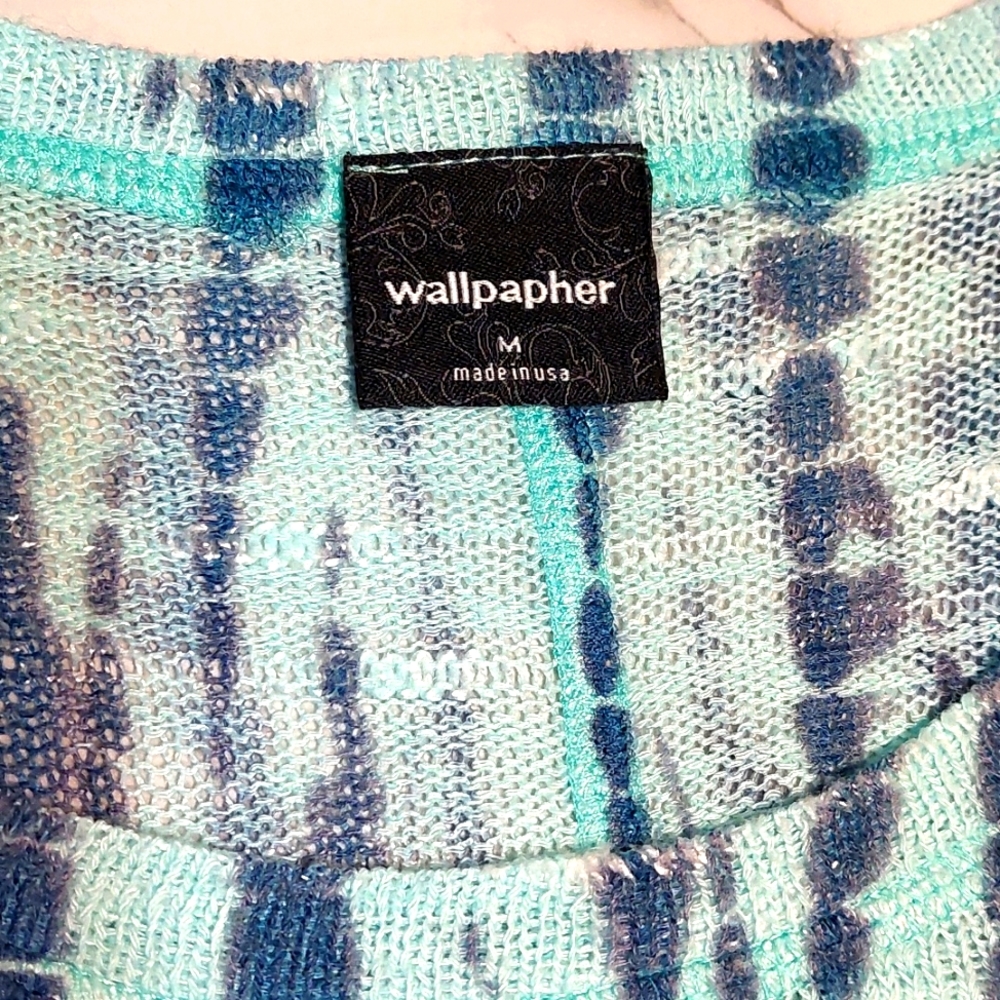 Wallpapher Lightweight Aqua Shibori Tie-Dyed Sweater, Size M - Picture 3 of 5